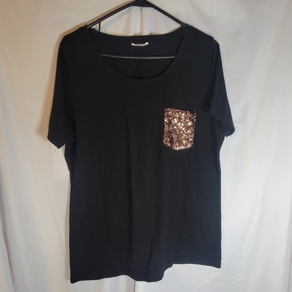 Cheekys Black Short Sleeve Tee with Sequin Pocket Size Large